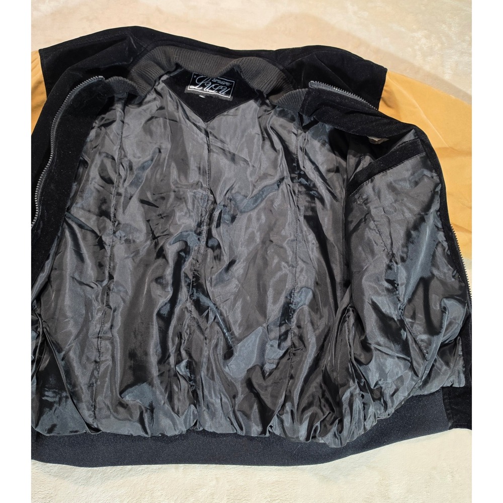 Vintage Lulu Las Vegas Velvet Bomber Jacket Mens Black Tan Varsity Full Zip S - Picture 5 of 9